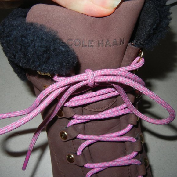 Cole Haan Sz 9 Womens Grand Explore Boot Waterproof Shearling Hiker Wedge Suede - Picture 3 of 11